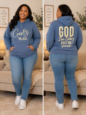 Blue Hoodie with White "God's Plan" Script